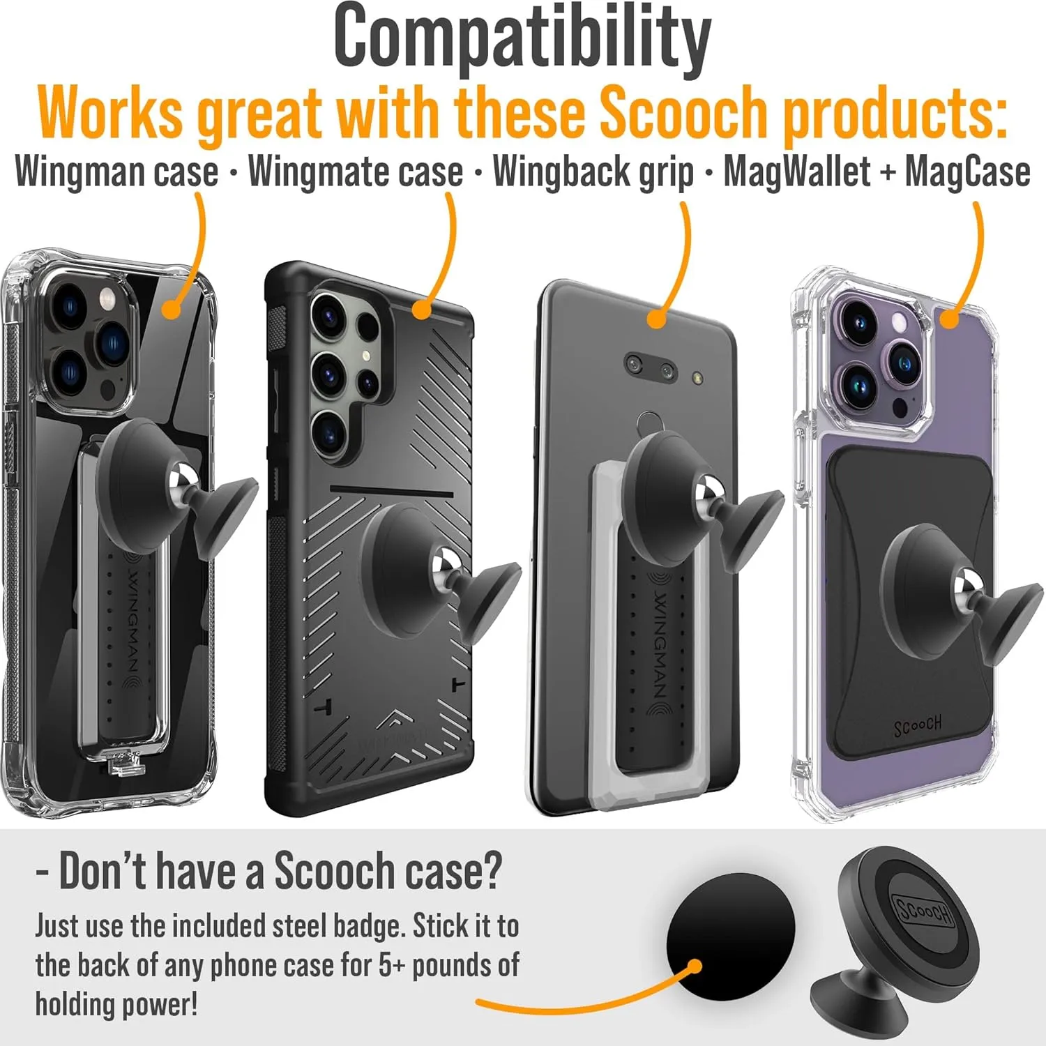 Scooch Magnetic Phone Mount for Car Compatible with Any Smartphone [Wingmount] Strong Magnets, Adjustable Magnetic Phone Holder for Car Dashboard, Works Best Cases (2022 Model)