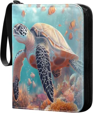Sea Turtle Coral Reefs Fish Cards Binder 4 Pocket Fits 400 Cards with 50 Removable Sleevesves, Trading Card Collector Zipper Album Holder Portable Card Games Display Storage Cases