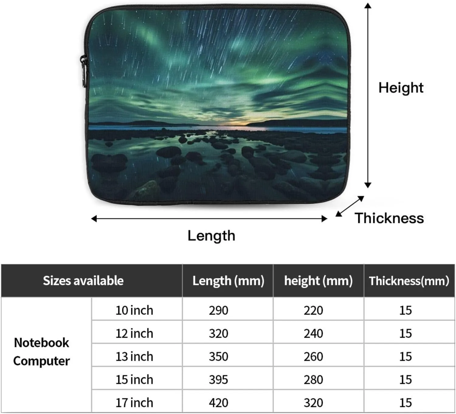 Sea Under The Aurora Borealis Pattern Shockproof Portable Laptop 17 inch Sleeve Bag for Men and Women - Ideal for Business Travel, School, and Daily Use