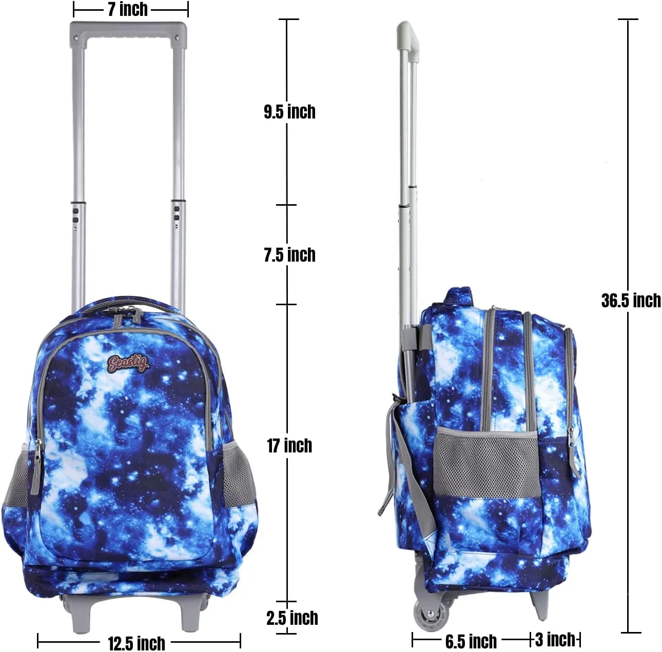 seastig Rolling Backpack 18in Double Handle Backpack Kids Wheeled Backpack Roller Backpack with Lunch Bag Set Girls Boys