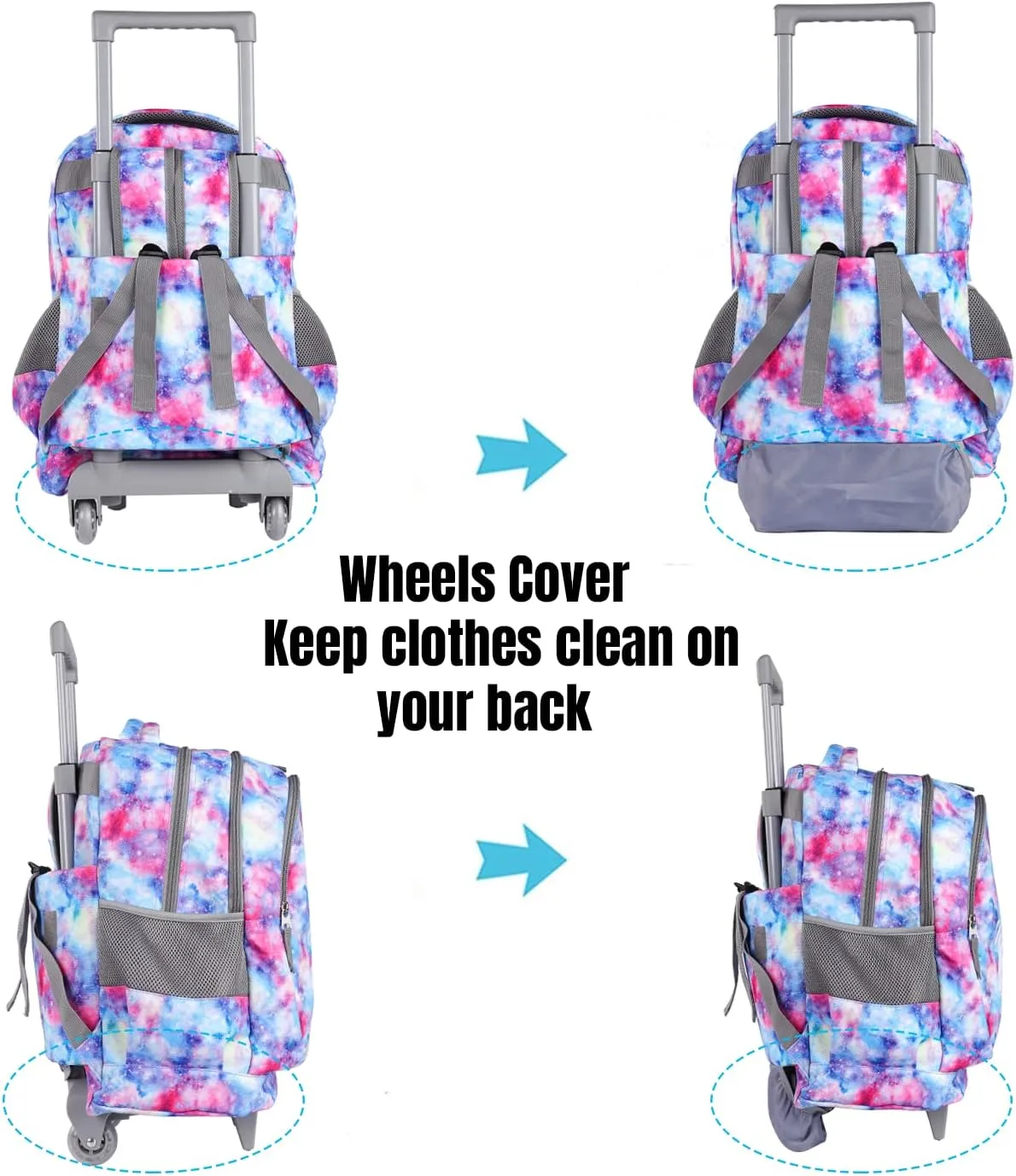 seastig Rolling Backpack 18in Double Handle Backpack Kids Wheeled Backpack Roller Backpack with Lunch Bag Set Girls Boys