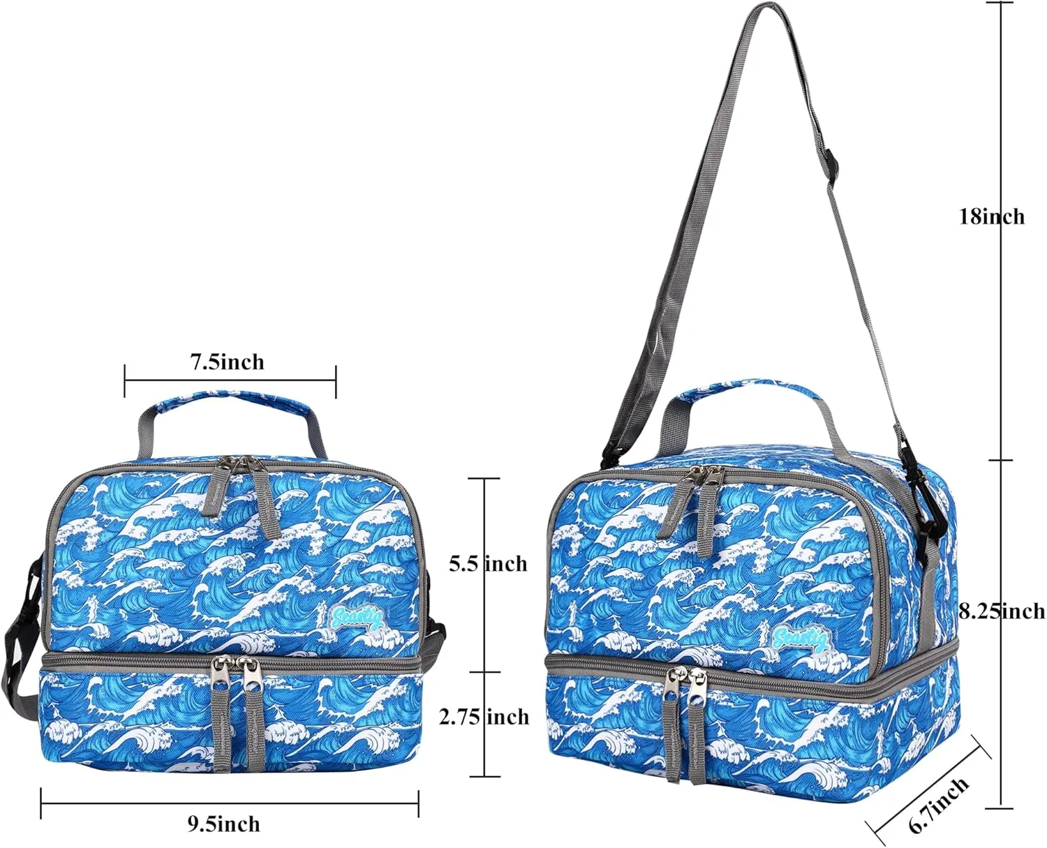 seastig Rolling Backpack 18in Double Handle Backpack Kids Wheeled Backpack Roller Backpack with Lunch Bag Set Girls Boys