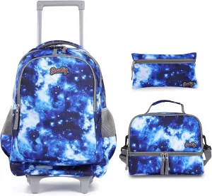 seastig Rolling Backpack 18in Double Handle Backpack Kids Wheeled Backpack Roller Backpack with Lunch Bag Set Girls Boys