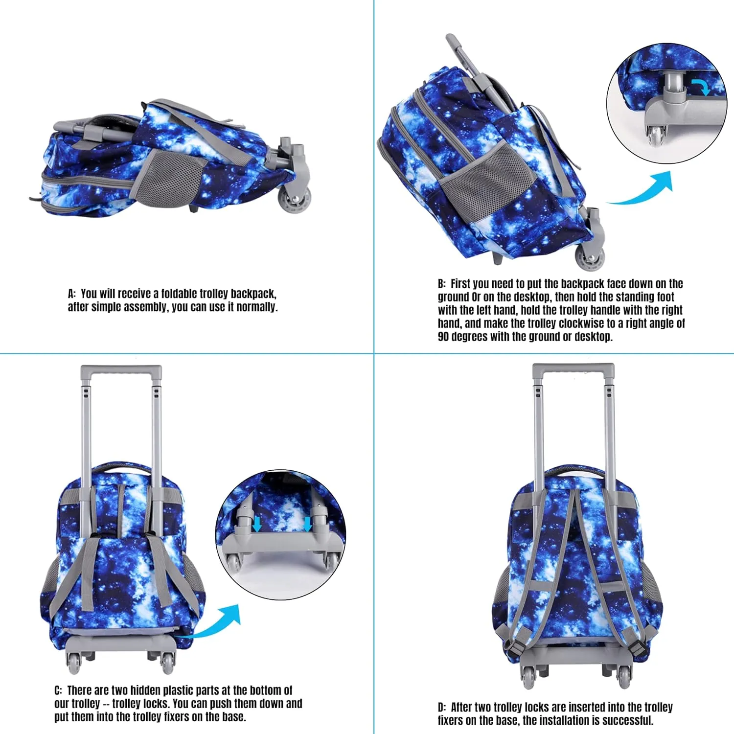 seastig Rolling Backpack 18in Double Handle Backpack Kids Wheeled Backpack Roller Backpack with Lunch Bag Set Girls Boys