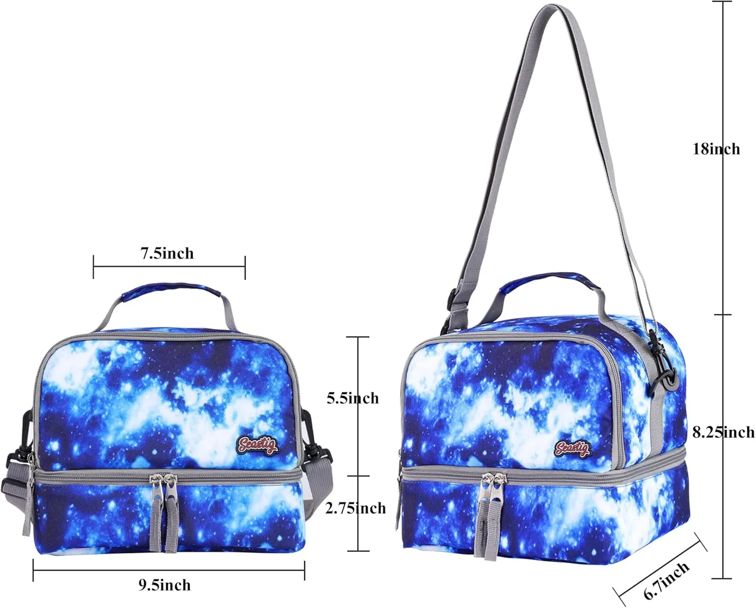 seastig Rolling Backpack 18in Double Handle Backpack Kids Wheeled Backpack Roller Backpack with Lunch Bag Set Girls Boys