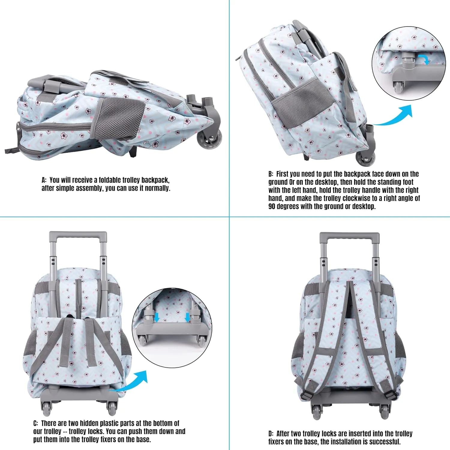 seastig Rolling Backpack for Kids Wheeled Backpack 18in Double Handle Backpack with Wheels