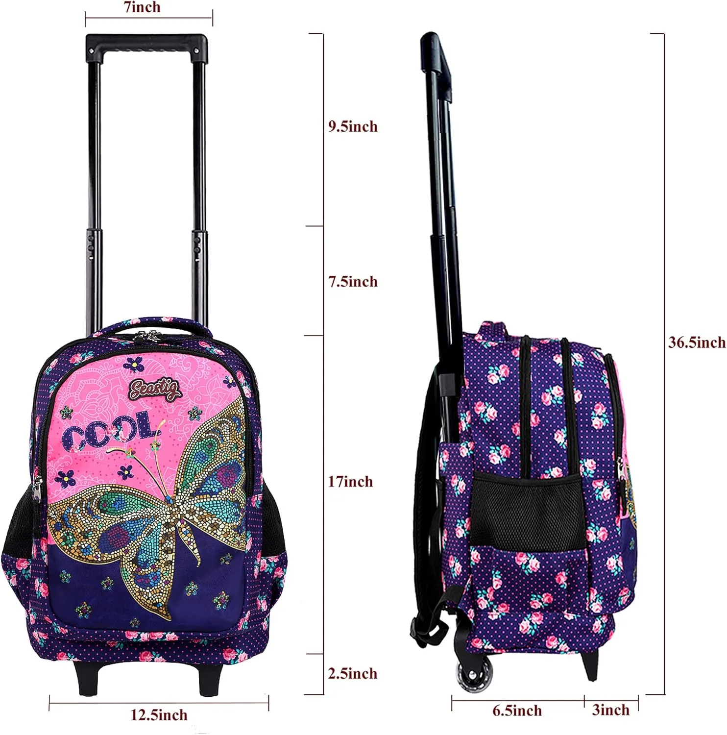 seastig Rolling Backpack for Kids Wheeled Backpack 18in Double Handle Backpack with Wheels