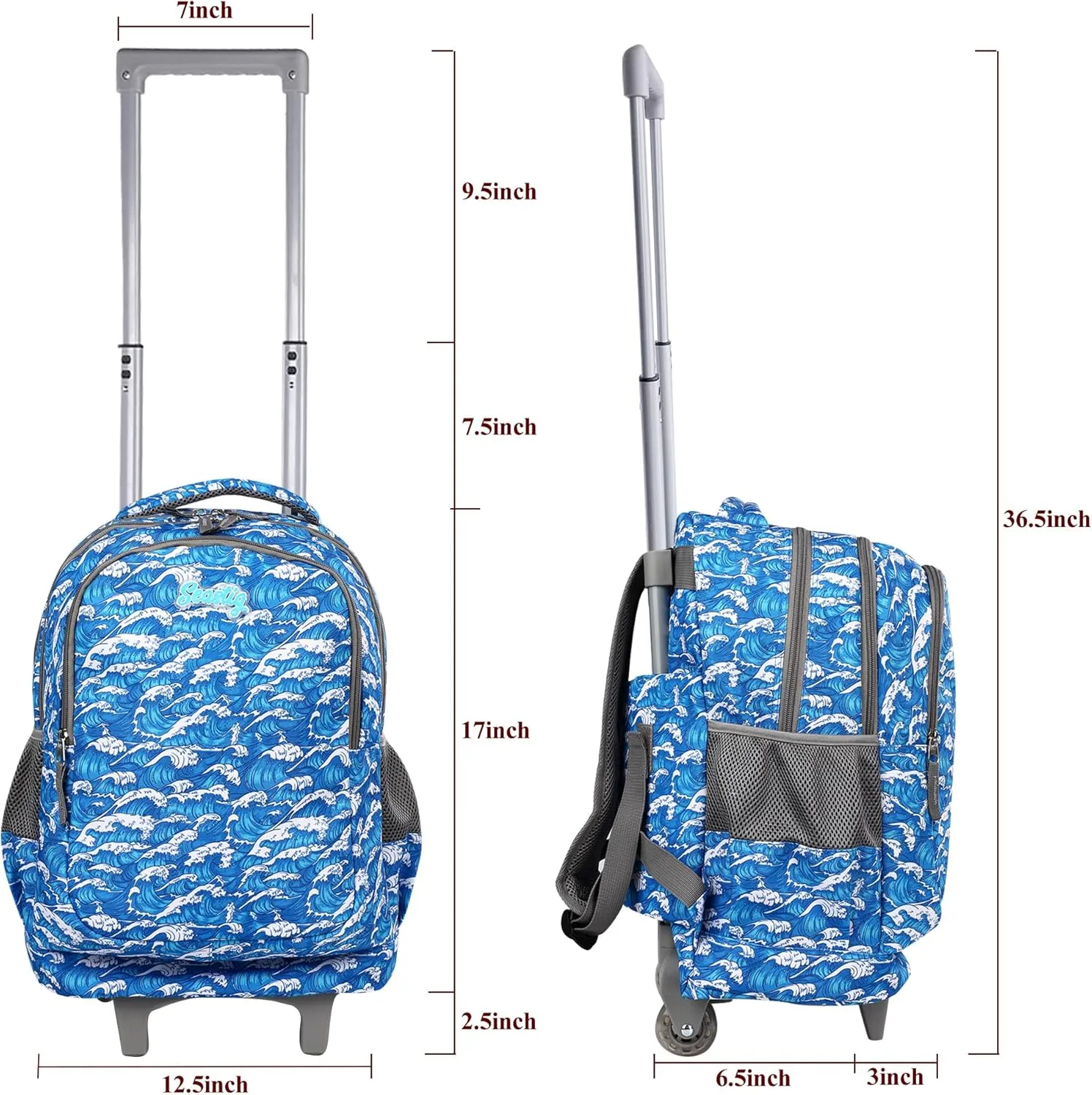 seastig Rolling Backpack Girls Boys 18in Wheeled Backpack Kids Backpack with Wheels School Travel Bag
