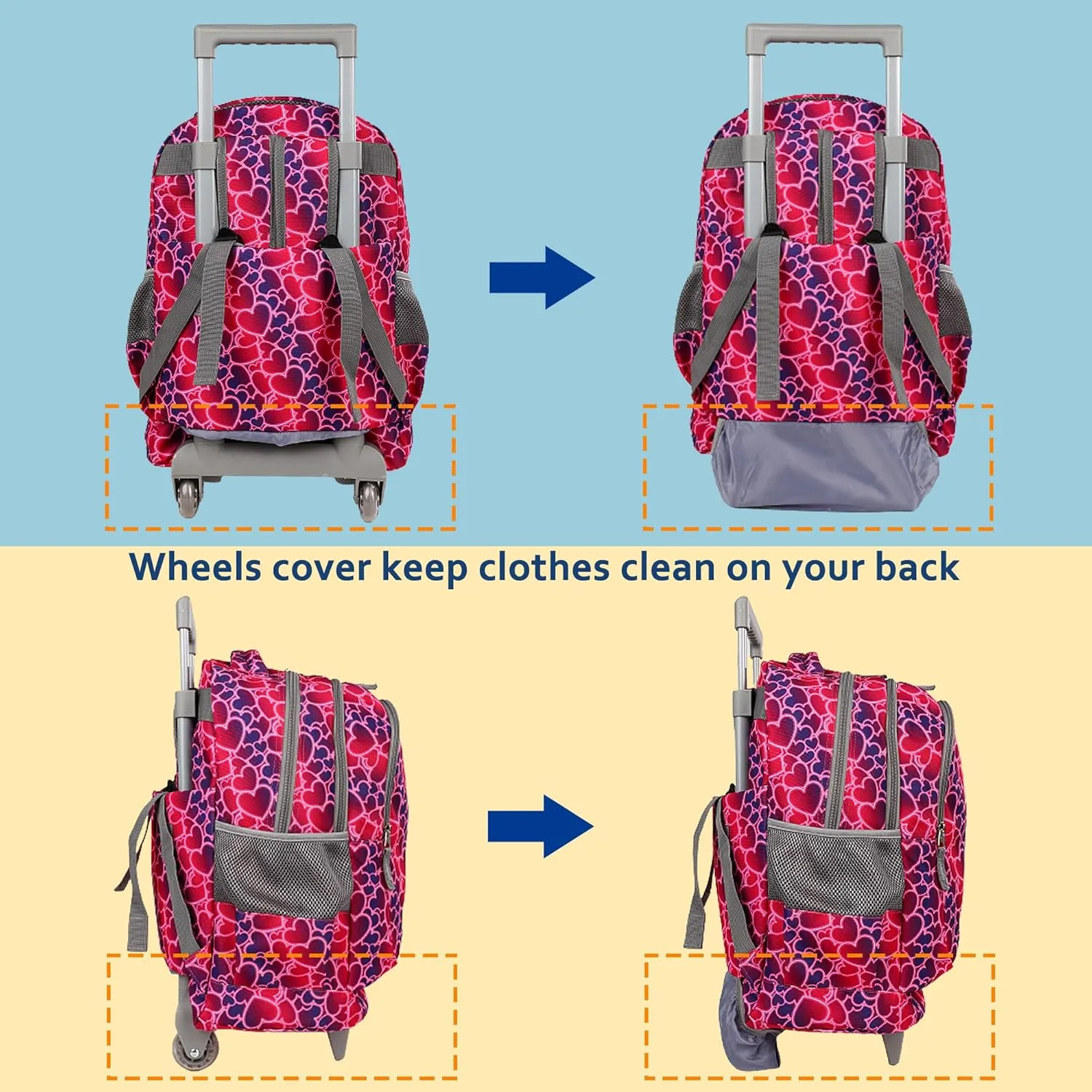 seastig Rolling Backpack Girls Boys 18in Wheeled Backpack Kids Backpack with Wheels School Travel Bag