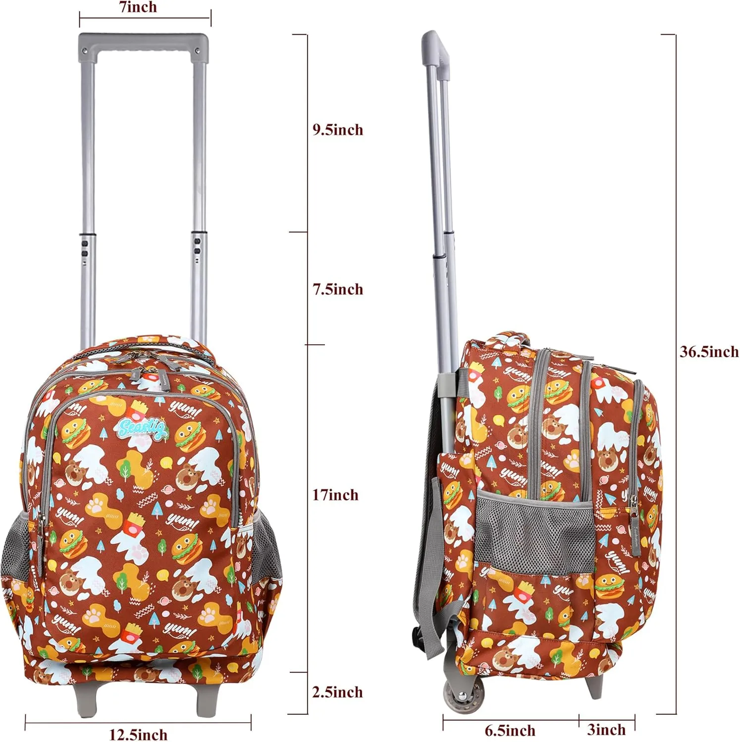 seastig Rolling Backpack Girls Boys 18in Wheeled Backpack Kids Backpack with Wheels School Travel Bag