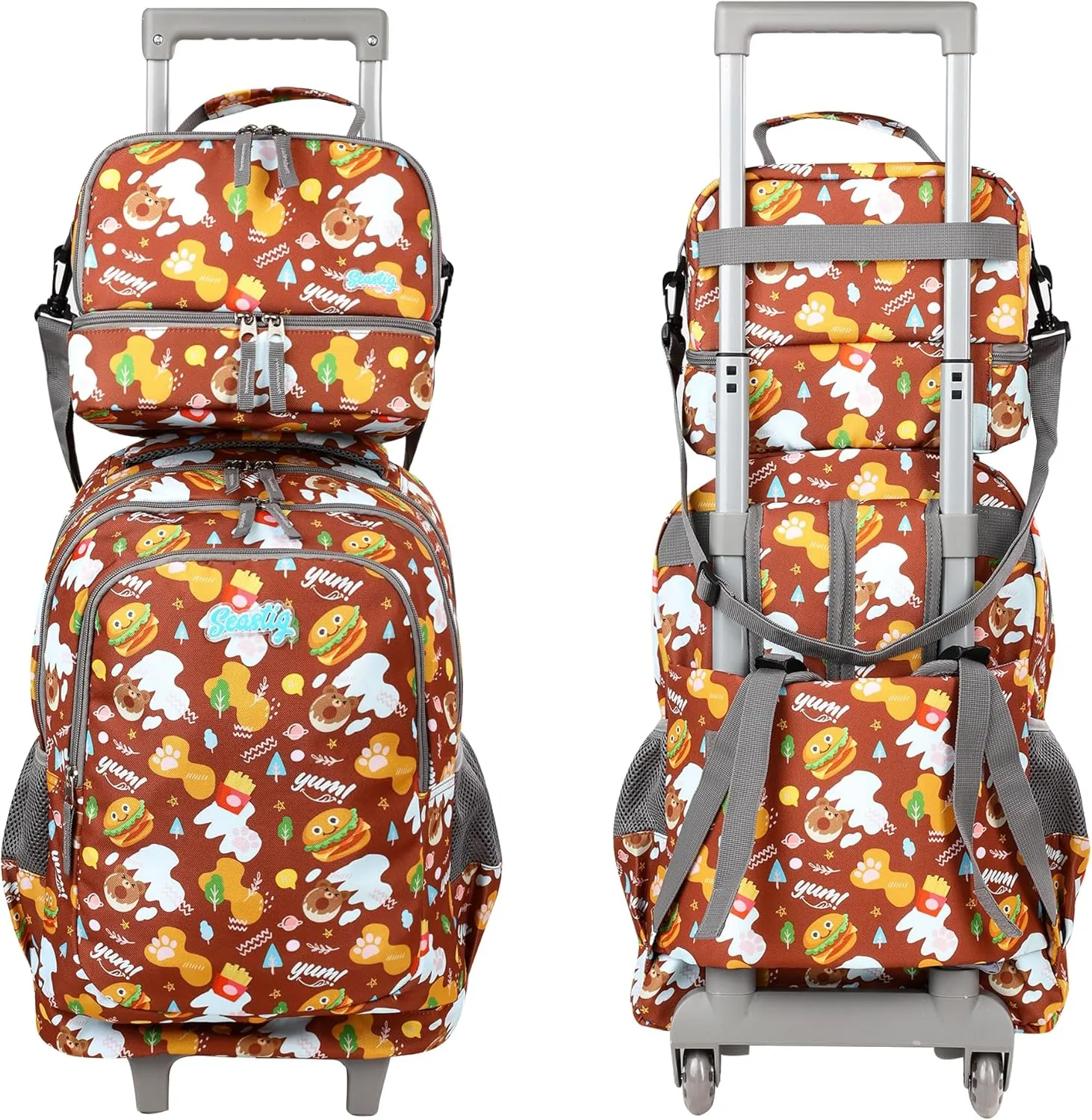 seastig Rolling Backpack Girls Boys 18in Wheeled Backpack Kids Backpack with Wheels School Travel Bag