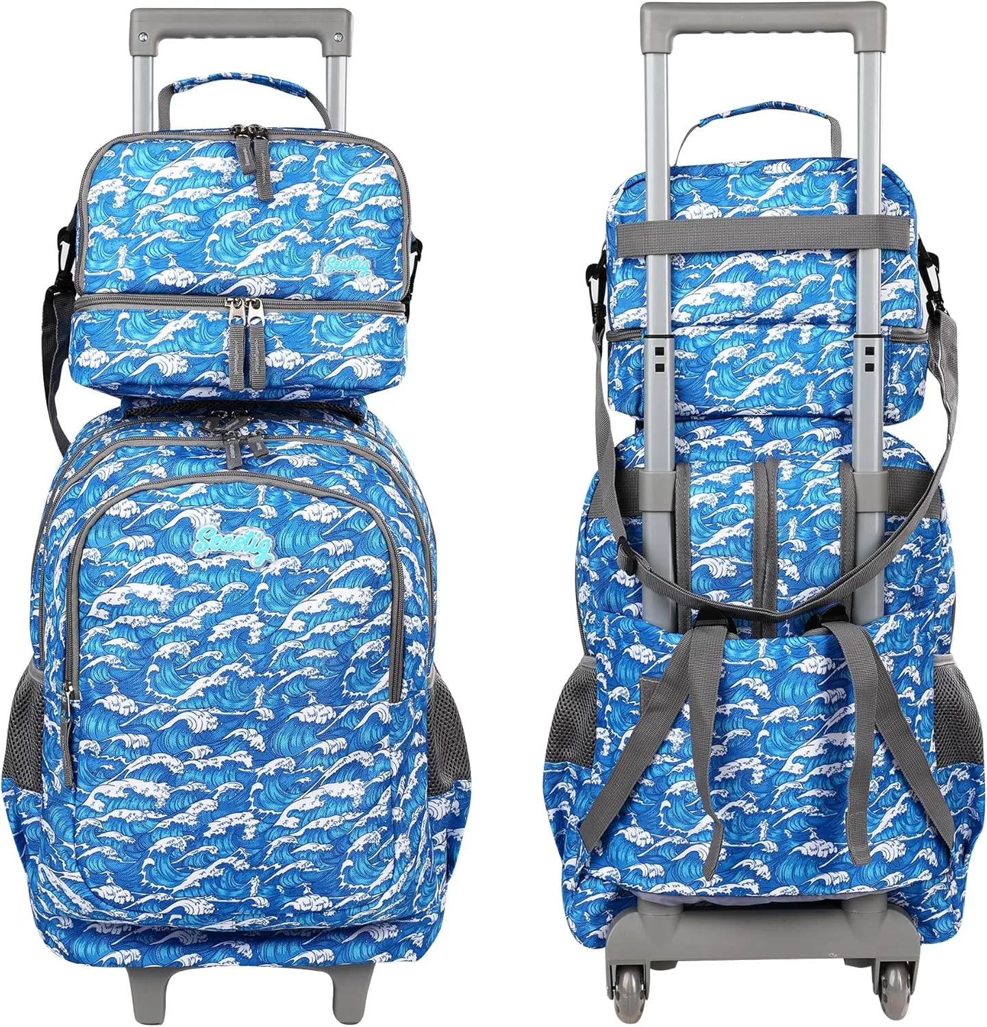 seastig Rolling Backpack Girls Boys 18in Wheeled Backpack Kids Backpack with Wheels School Travel Bag