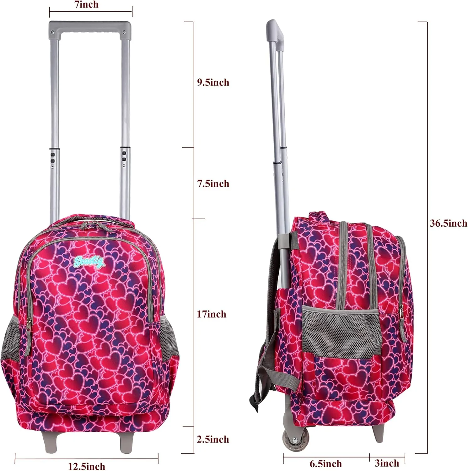 seastig Rolling Backpack Girls Boys 18in Wheeled Backpack Kids Backpack with Wheels School Travel Bag