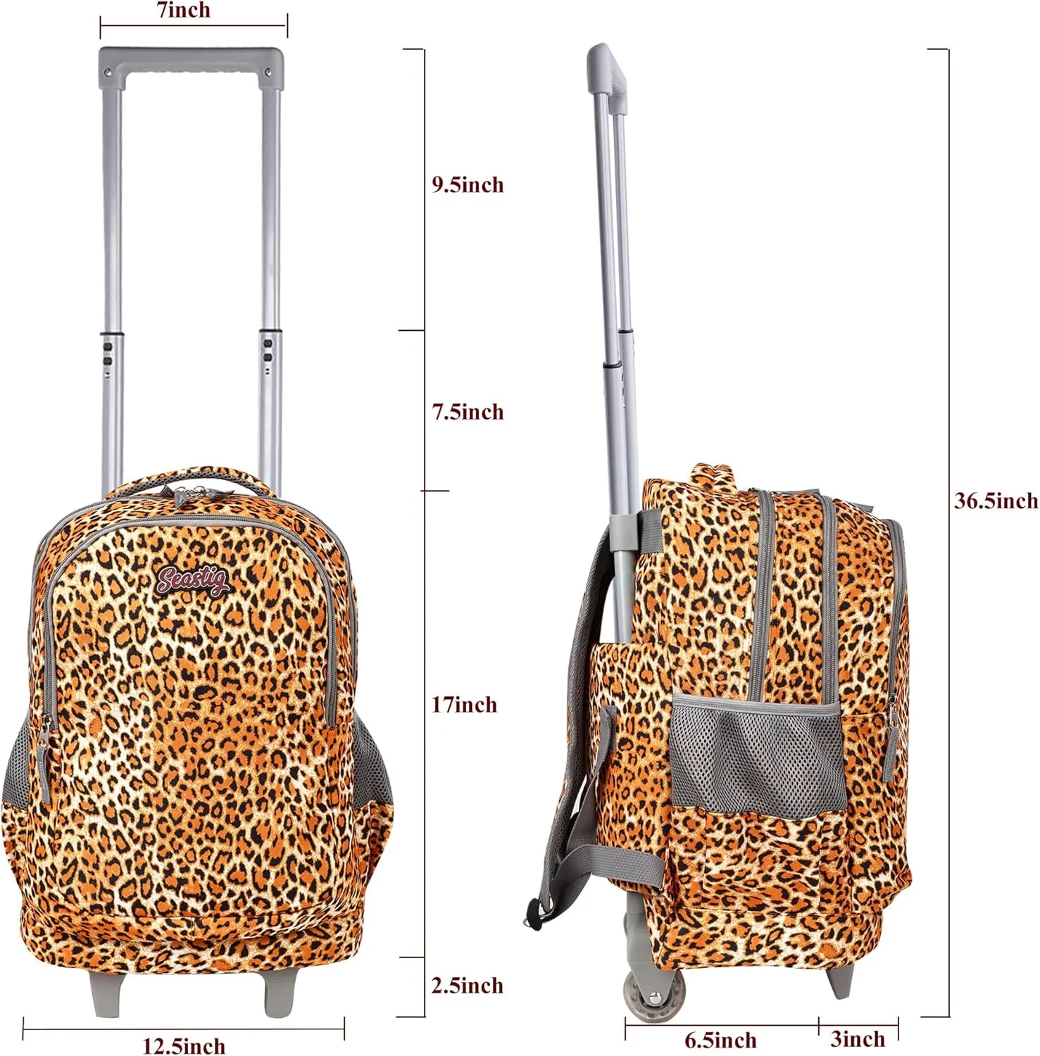 seastig Rolling Backpack Girls Boys 18in Wheeled Backpack Kids Backpack with Wheels School Travel Bag