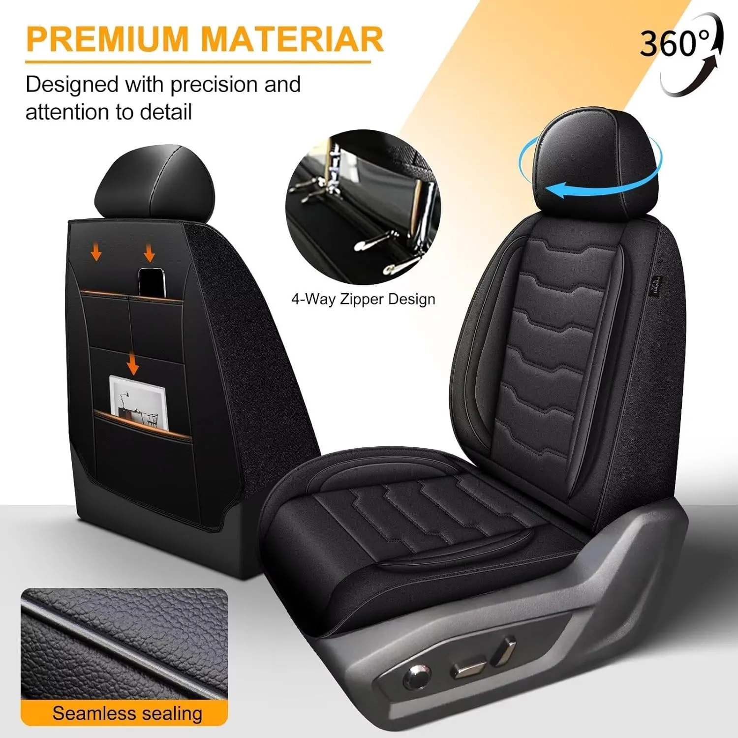 Seat Covers Fit for Hyundai Kona 2018-2024 2025: Leather SUV Seat Covers Car Automotive Seat Protectors Waterproof (Full Set 5 Seats, Black)