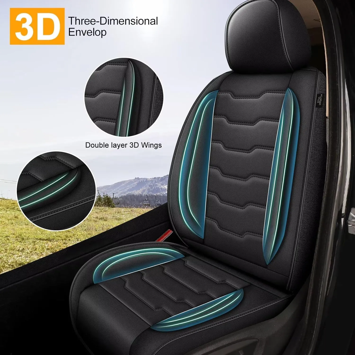 Seat Covers Fit for Hyundai Kona 2018-2024 2025: Leather SUV Seat Covers Car Automotive Seat Protectors Waterproof (Full Set 5 Seats, Black)