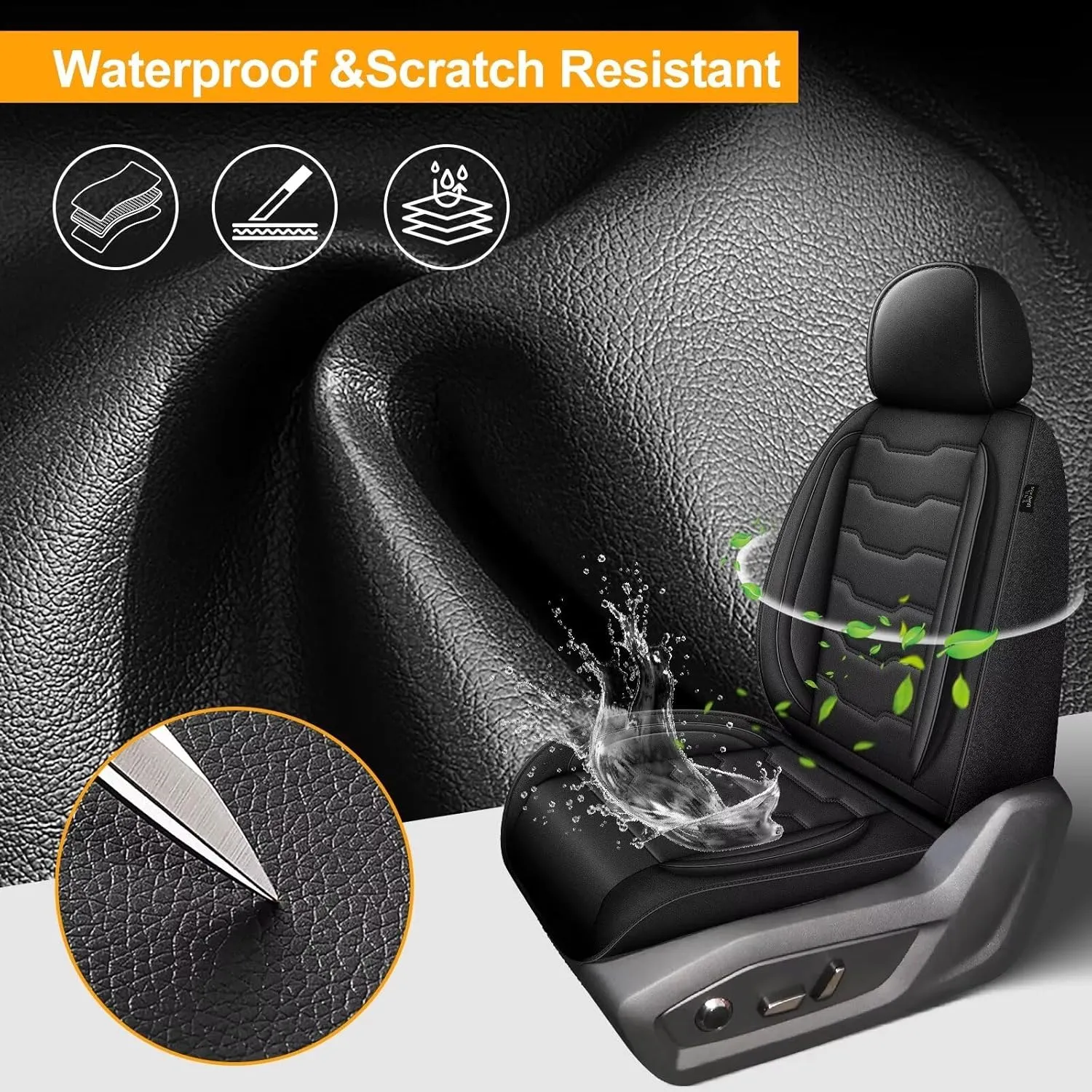 Seat Covers Fit for Hyundai Kona 2018-2024 2025: Leather SUV Seat Covers Car Automotive Seat Protectors Waterproof (Full Set 5 Seats, Black)