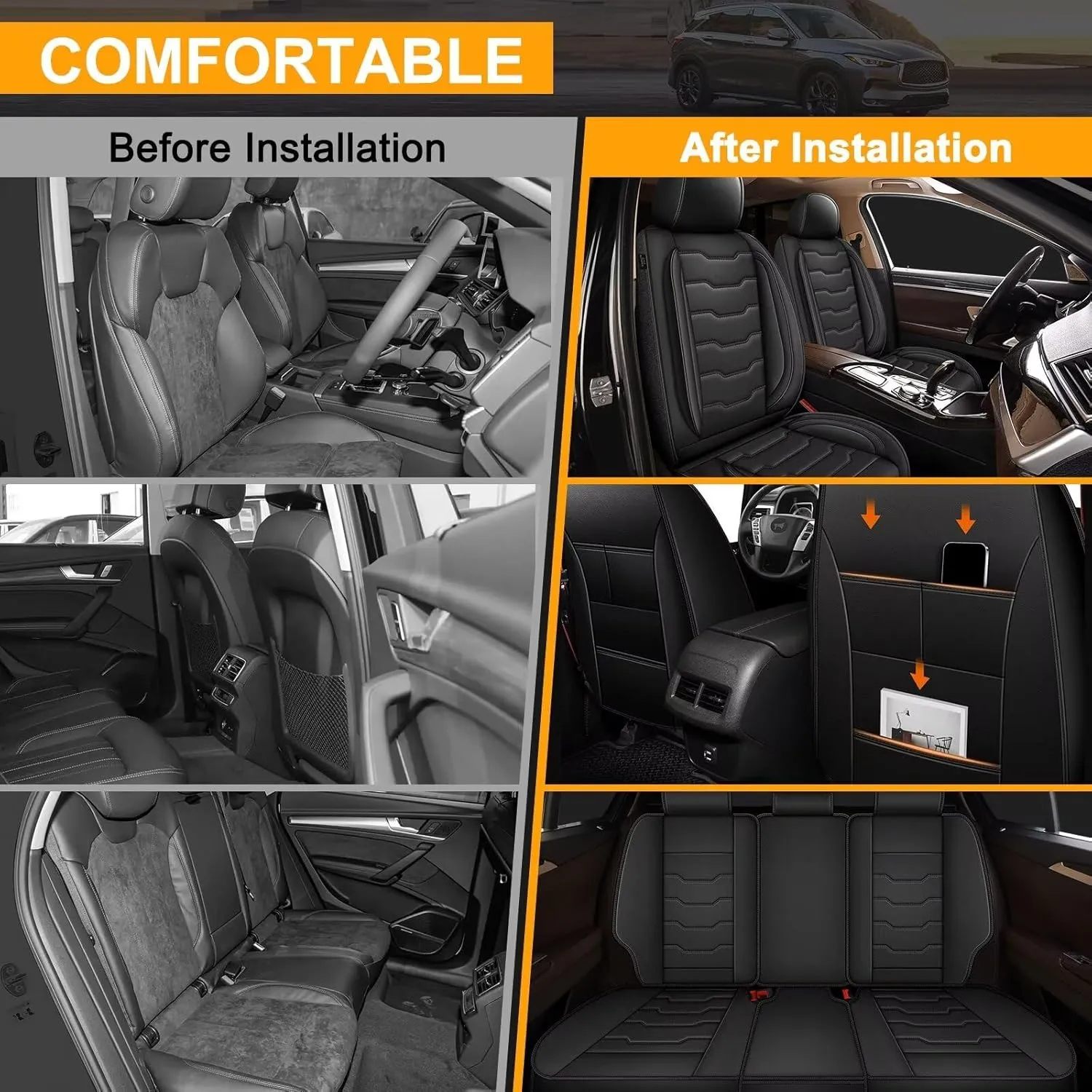 Seat Covers Fit for Hyundai Kona 2018-2024 2025: Leather SUV Seat Covers Car Automotive Seat Protectors Waterproof (Full Set 5 Seats, Black)