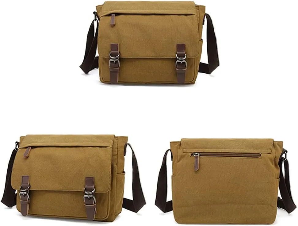 Sechunk Canvas Vintage Messenger Bag Shoulder bag Leather Large Travel Crossbody bags for men women 15inch Laptop