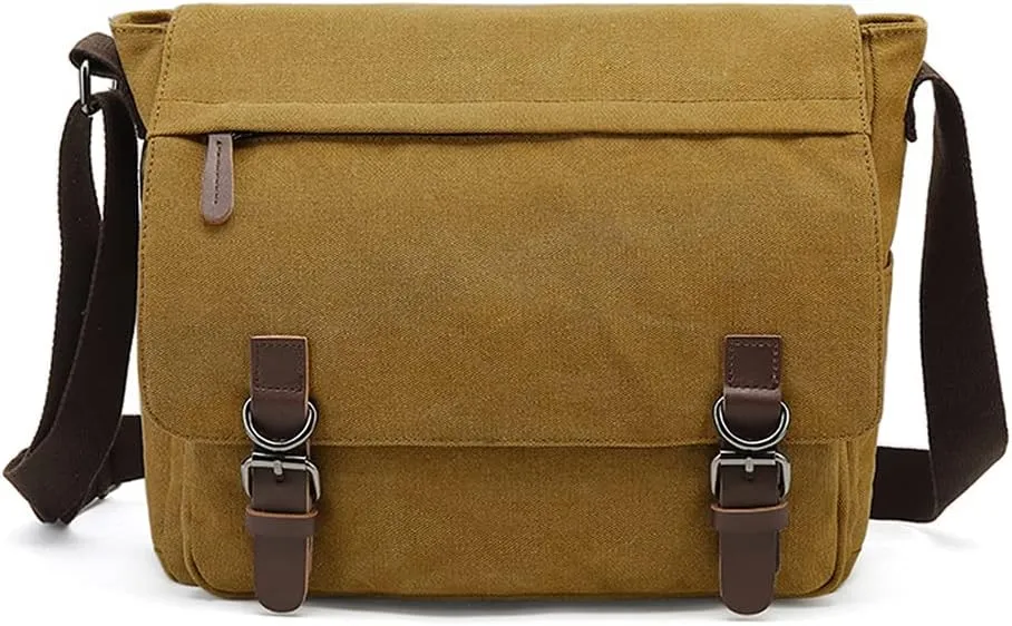 Sechunk Canvas Vintage Messenger Bag Shoulder bag Leather Large Travel Crossbody bags for men women 15inch Laptop