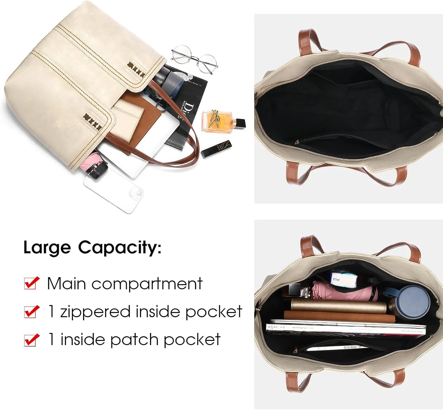 SENDEFN Leather Tote Bag for Women Work Shoulder Bag Large Top Handle Handbags and Ladies Travel Purse with Zipper Pocket