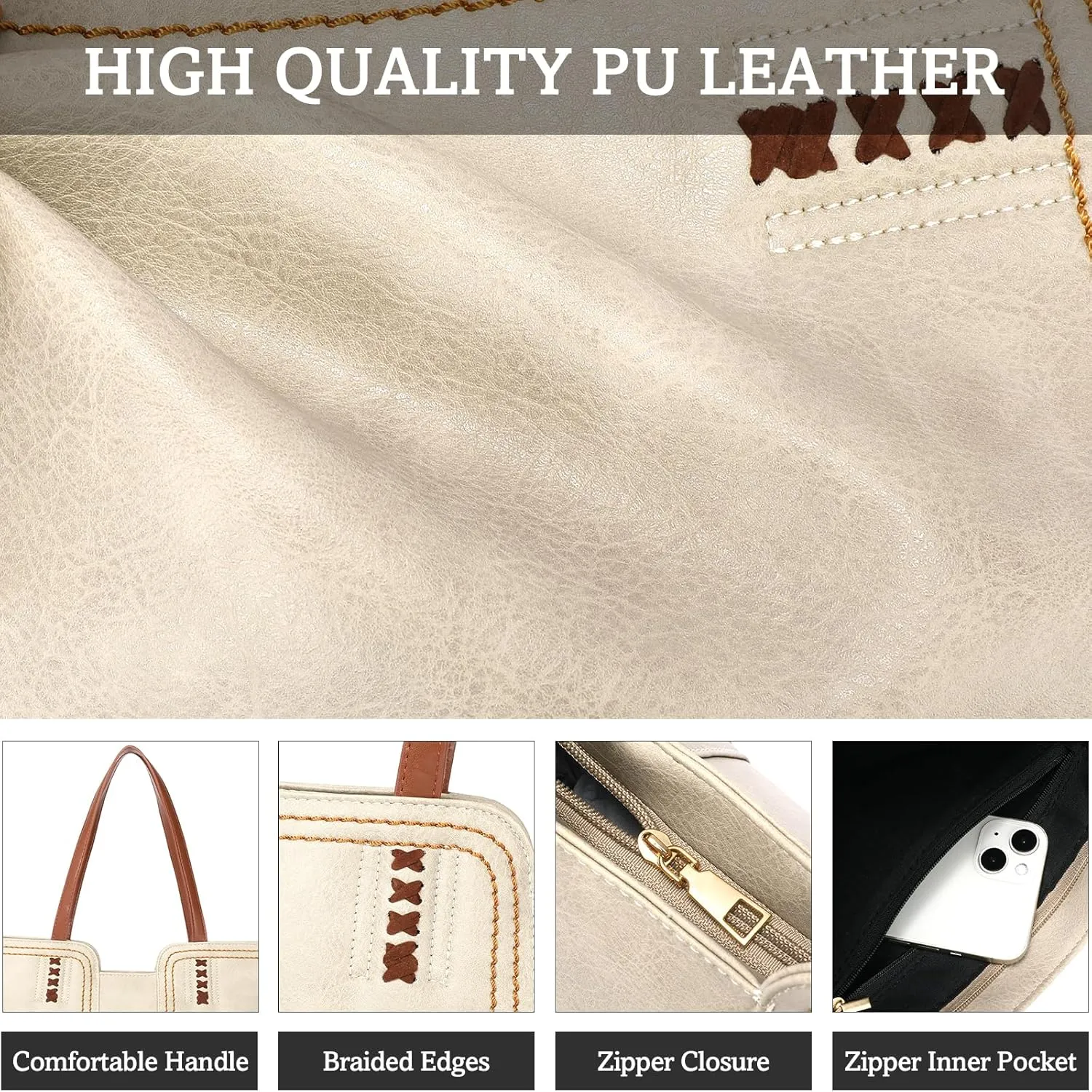 SENDEFN Leather Tote Bag for Women Work Shoulder Bag Large Top Handle Handbags and Ladies Travel Purse with Zipper Pocket
