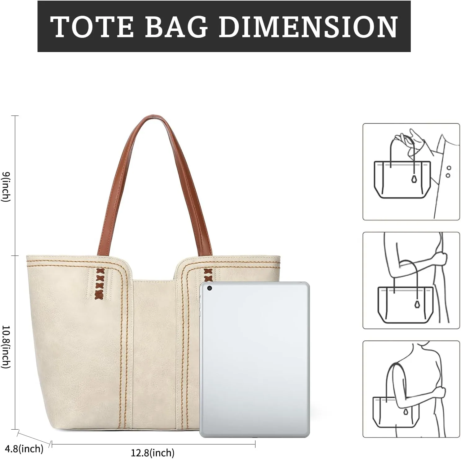 SENDEFN Leather Tote Bag for Women Work Shoulder Bag Large Top Handle Handbags and Ladies Travel Purse with Zipper Pocket