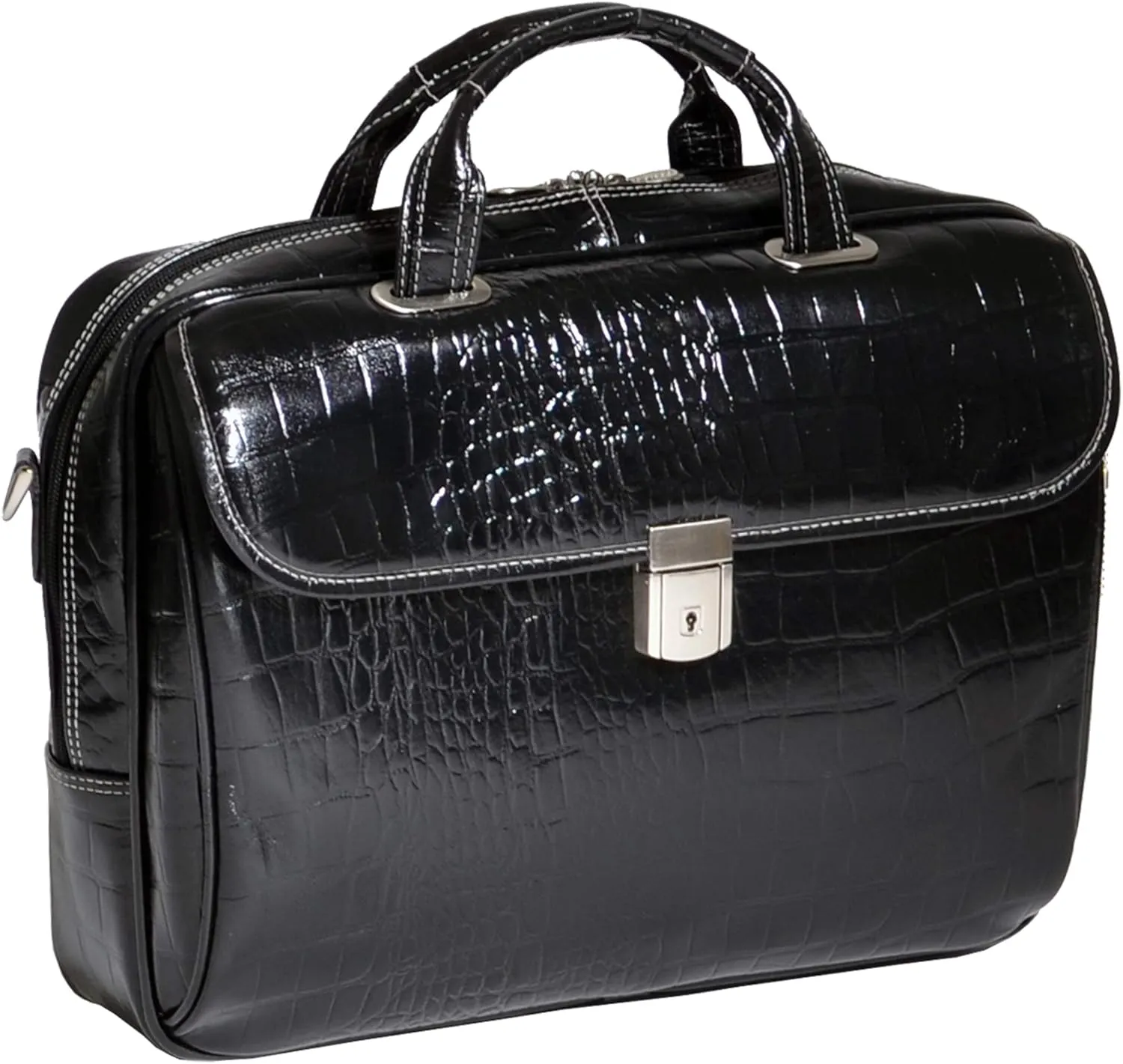 SETTEMBRE Leather Medium Ladies 15.4" Laptop Briefcase Business Bag Black