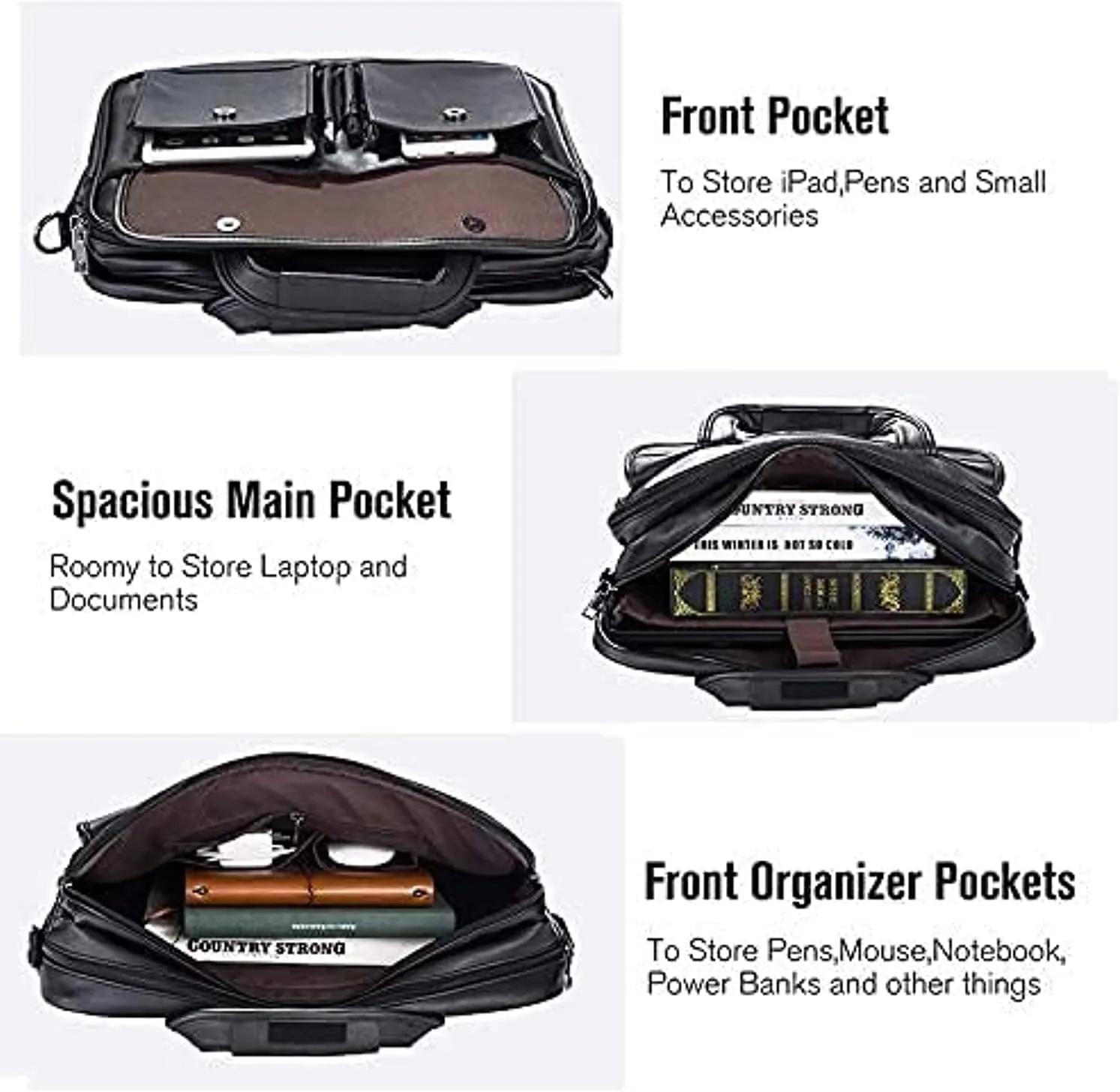seyfocnia Men's Business Travel Briefcase Leather Handmade Messenger Bags Laptop Bag