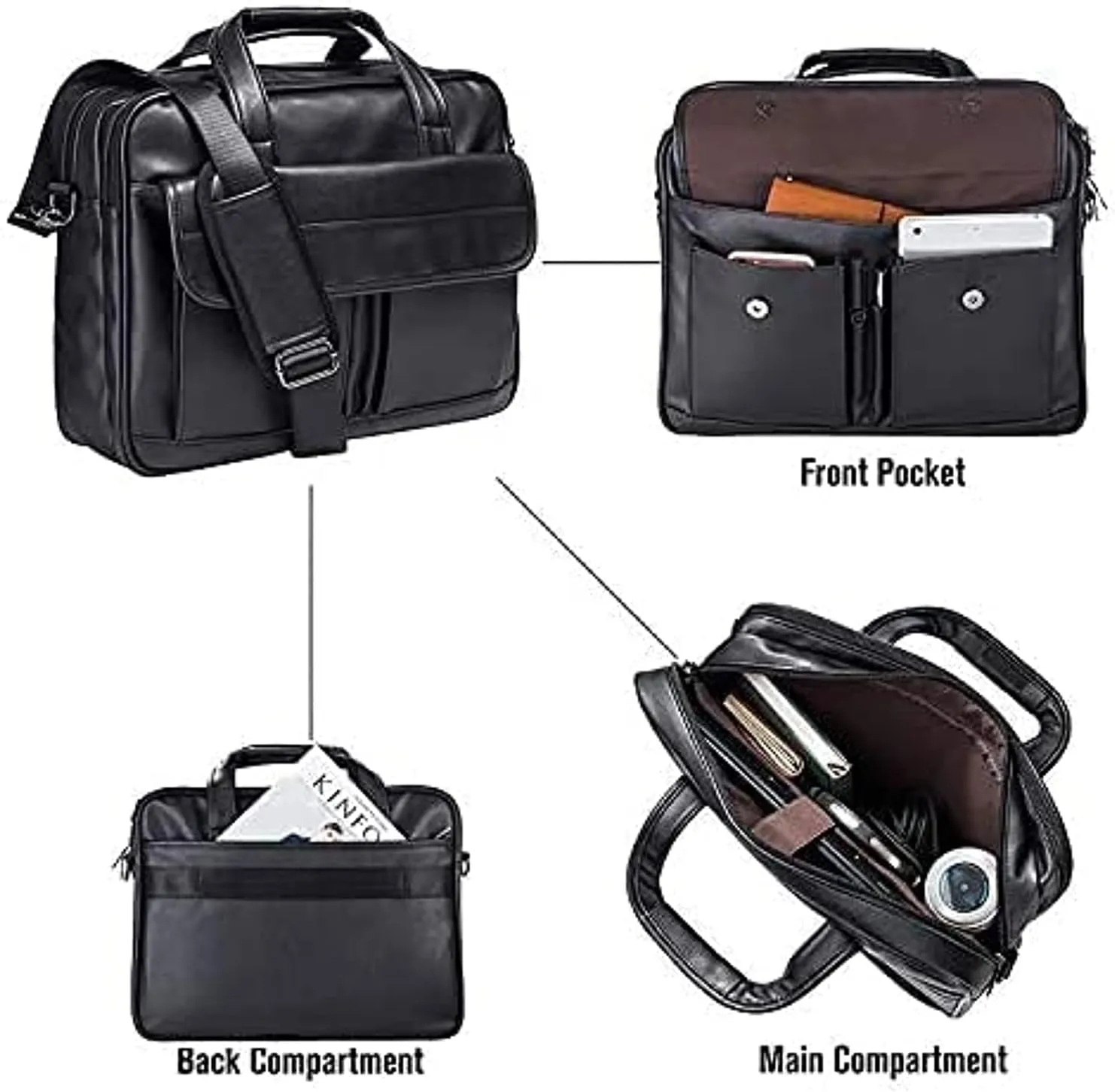 seyfocnia Men's Business Travel Briefcase Leather Handmade Messenger Bags Laptop Bag