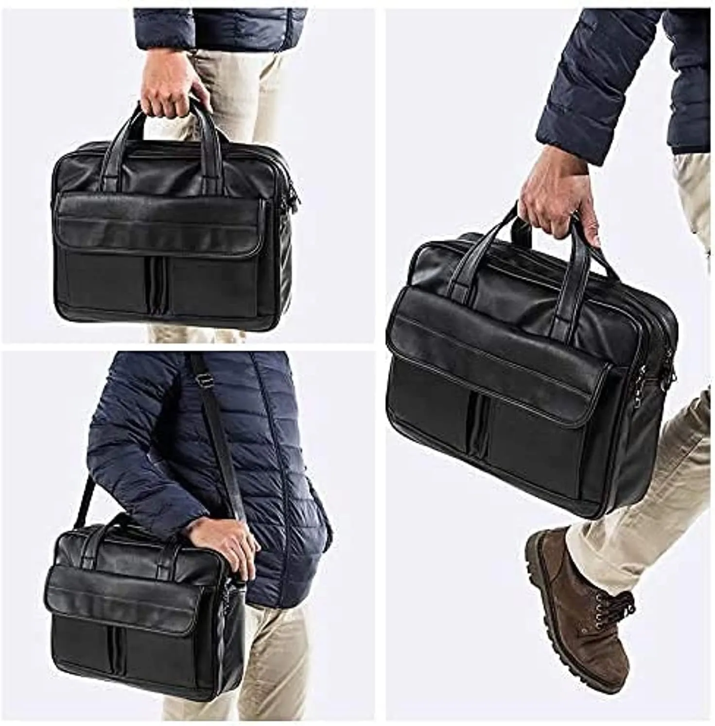 seyfocnia Men's Business Travel Briefcase Leather Handmade Messenger Bags Laptop Bag