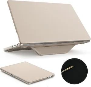 SEYMAC stock Case for MacBook Pro 16 inch 2024-2021 A3403 A3186 A2991 A2780 A2485 M4-M1, Shock-Absorbing Protection Case with Magnetically-Folio Stand &Mouse Pad/Bag (Leather-Like Color Gold)