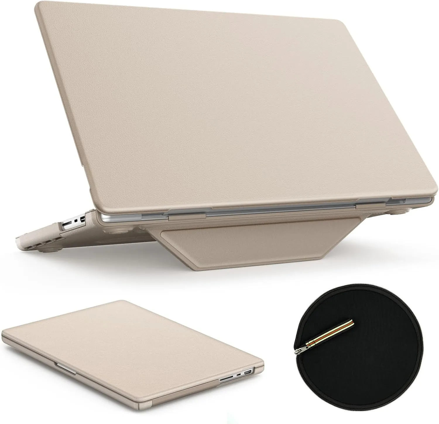 SEYMAC stock Case for MacBook Pro 16 inch 2024-2021 A3403 A3186 A2991 A2780 A2485 M4-M1, Shock-Absorbing Protection Case with Magnetically-Folio Stand &Mouse Pad/Bag (Leather-Like Color Gold)