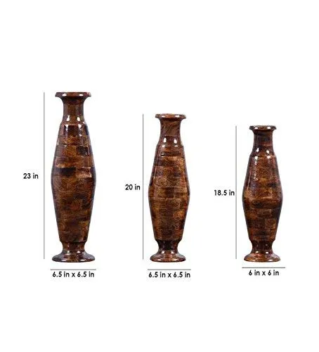 Shagun Arts Wood Flower Vases Set (Standard, Walnut Brown)