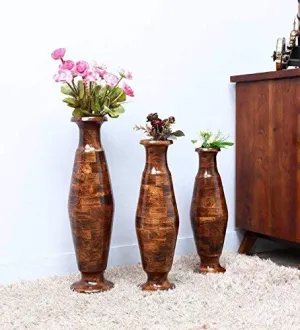 Shagun Arts Wood Flower Vases Set (Standard, Walnut Brown)