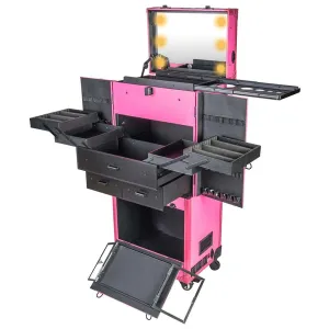SHANY REBEL Pro Series – Makeup Artists Multifunction lighted Cosmetics Rolling Case with Fan - Proudly PINK