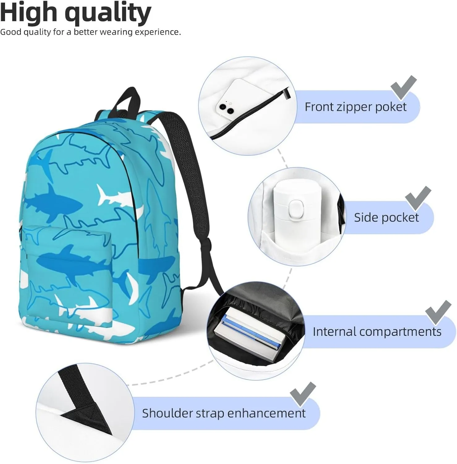 Sharks and Rays Marine Life Canvas Backpacks Laptop Backpack Multipurpose Double Shoulder Bag for Men Women Gifts Medium