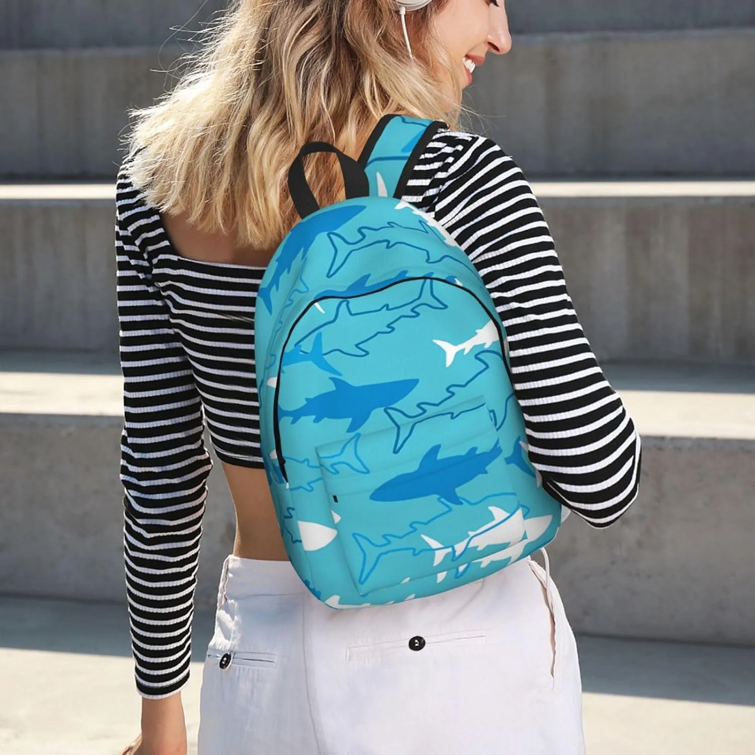 Sharks and Rays Marine Life Canvas Backpacks Laptop Backpack Multipurpose Double Shoulder Bag for Men Women Gifts Medium
