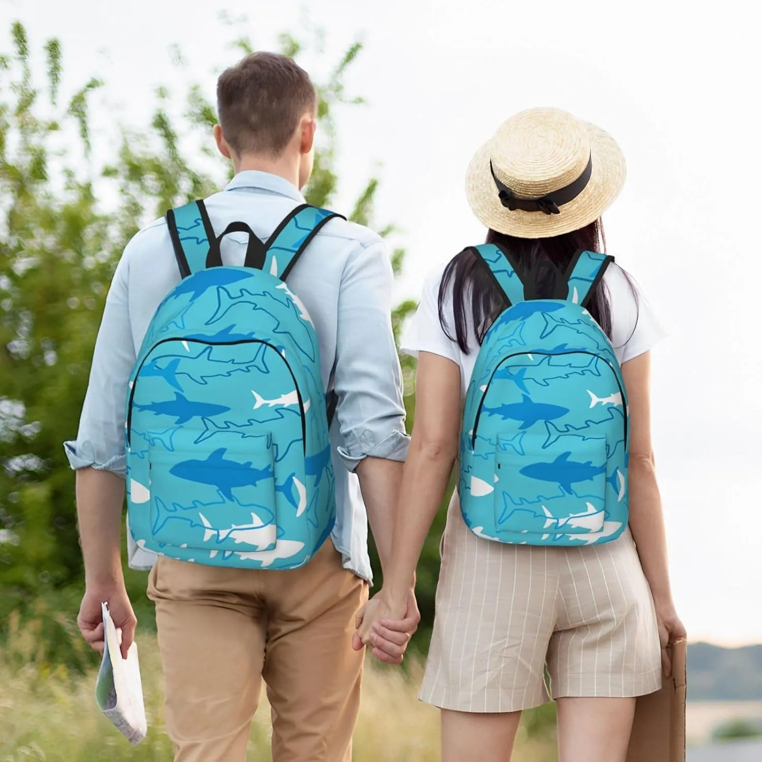 Sharks and Rays Marine Life Canvas Backpacks Laptop Backpack Multipurpose Double Shoulder Bag for Men Women Gifts Medium