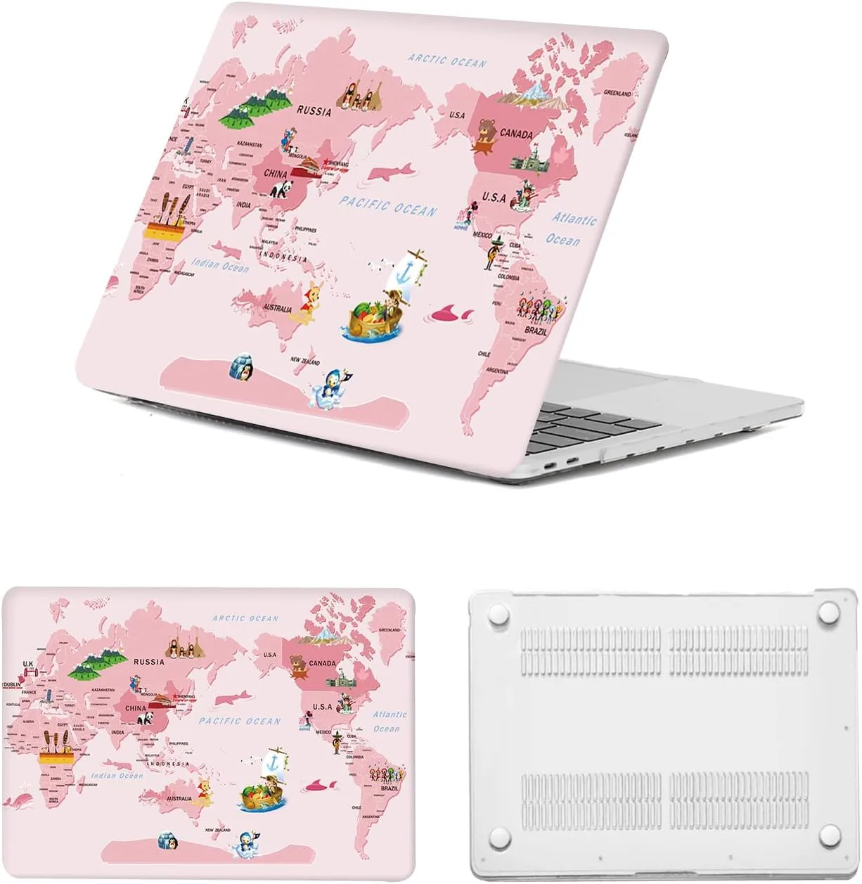 Shell Case for MacBook Pro 14 inch M1 M2 M3 M4 Max 2025 2024 2023 2022 2021 A2442 A2779 A2918 A2992 A3112 A3185 A3401,Plastic Durable Case Laptop Cover,Pink Map