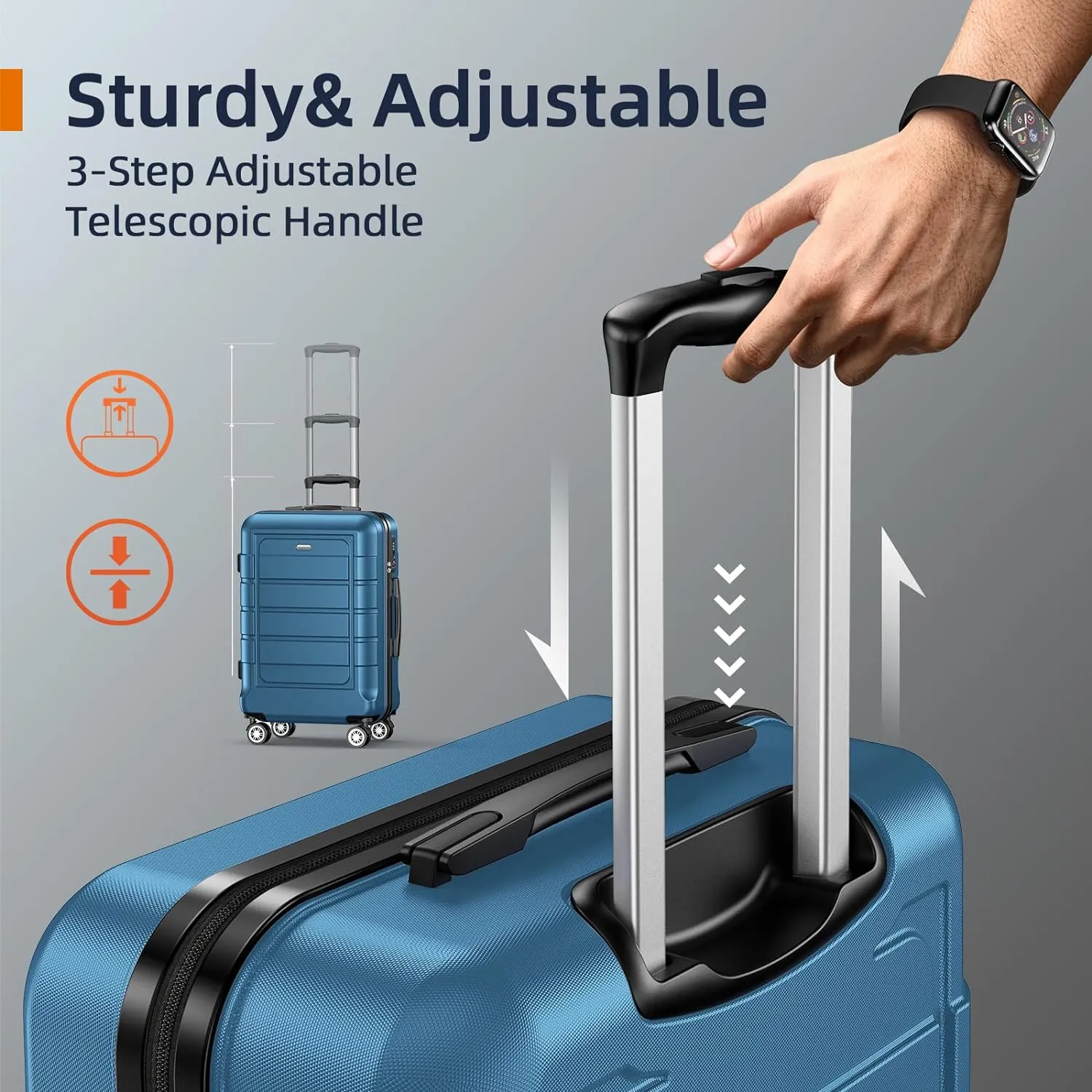 SHOWKOO Luggage Sets Expandable PC ABS Durable Suitcase Sets Double Wheels TSA Lock 4 Piece Luggage Set Navy