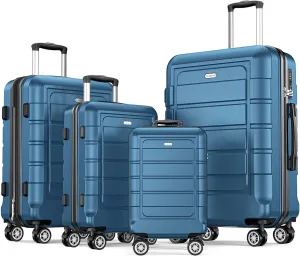 SHOWKOO Luggage Sets Expandable PC ABS Durable Suitcase Sets Double Wheels TSA Lock 4 Piece Luggage Set Navy