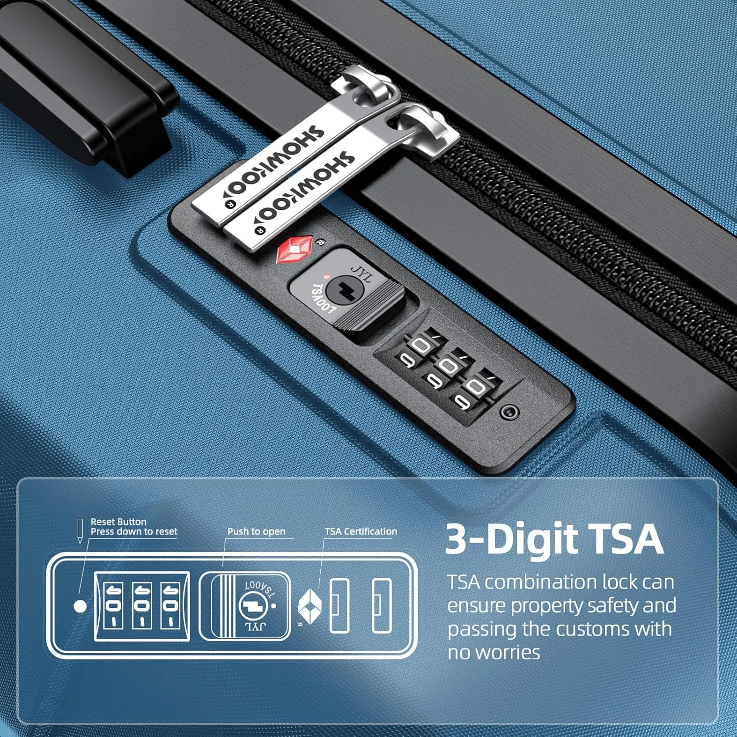 SHOWKOO Luggage Sets Expandable PC ABS Durable Suitcase Sets Double Wheels TSA Lock 4 Piece Luggage Set Navy