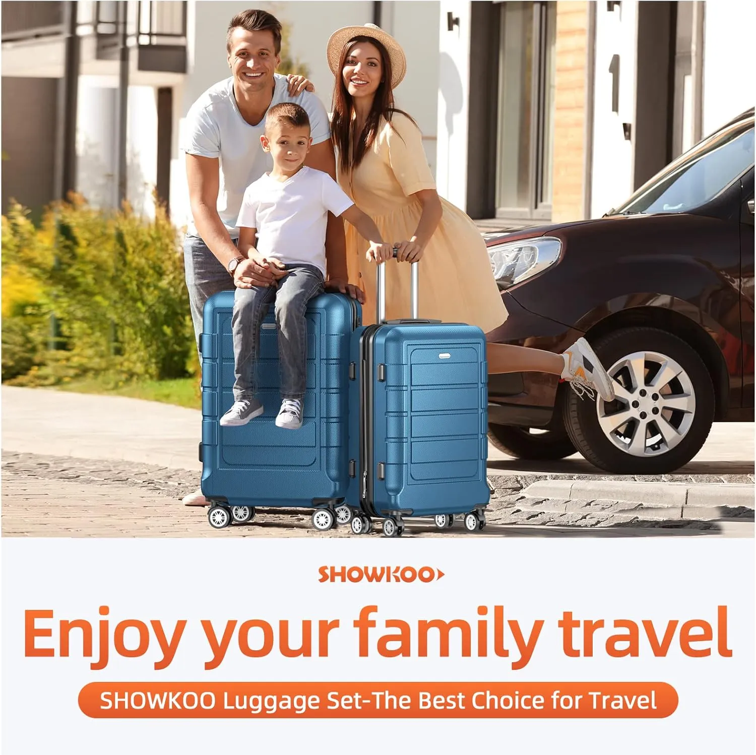 SHOWKOO Luggage Sets Expandable PC ABS Durable Suitcase Sets Double Wheels TSA Lock 4 Piece Luggage Set Navy