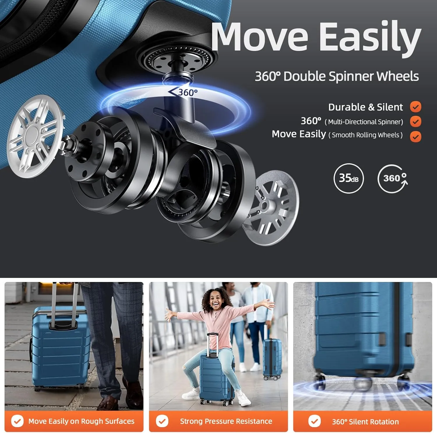 SHOWKOO Luggage Sets Expandable PC ABS Durable Suitcase Sets Double Wheels TSA Lock 4 Piece Luggage Set Navy