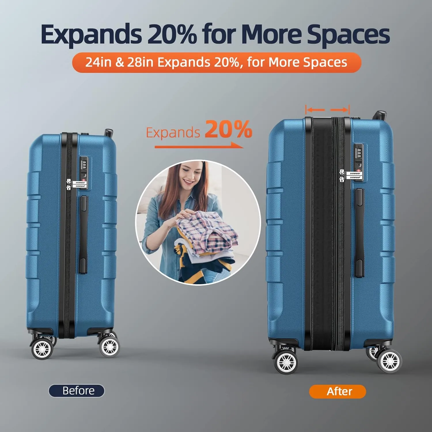 SHOWKOO Luggage Sets Expandable PC ABS Durable Suitcase Sets Double Wheels TSA Lock 4 Piece Luggage Set Navy