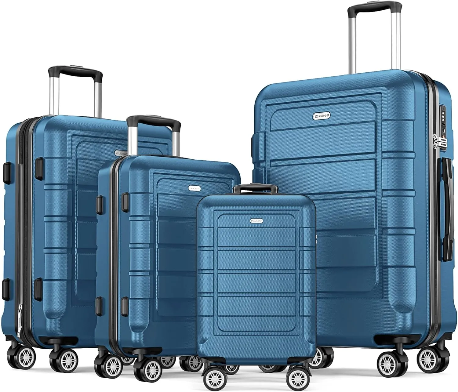 SHOWKOO Luggage Sets Expandable PC ABS Durable Suitcase Sets Double Wheels TSA Lock 4 Piece Luggage Set Navy
