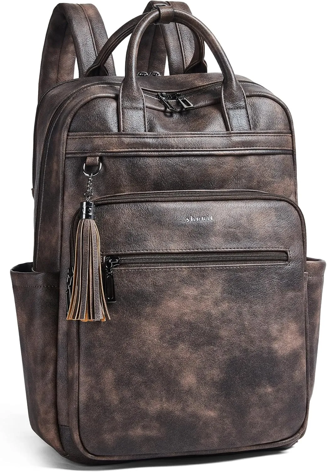 Shrrie Laptop Backpack for Women 15.6 inch Travel Leather Backpack Purse Work Computer Backpacks for Business College Coffee