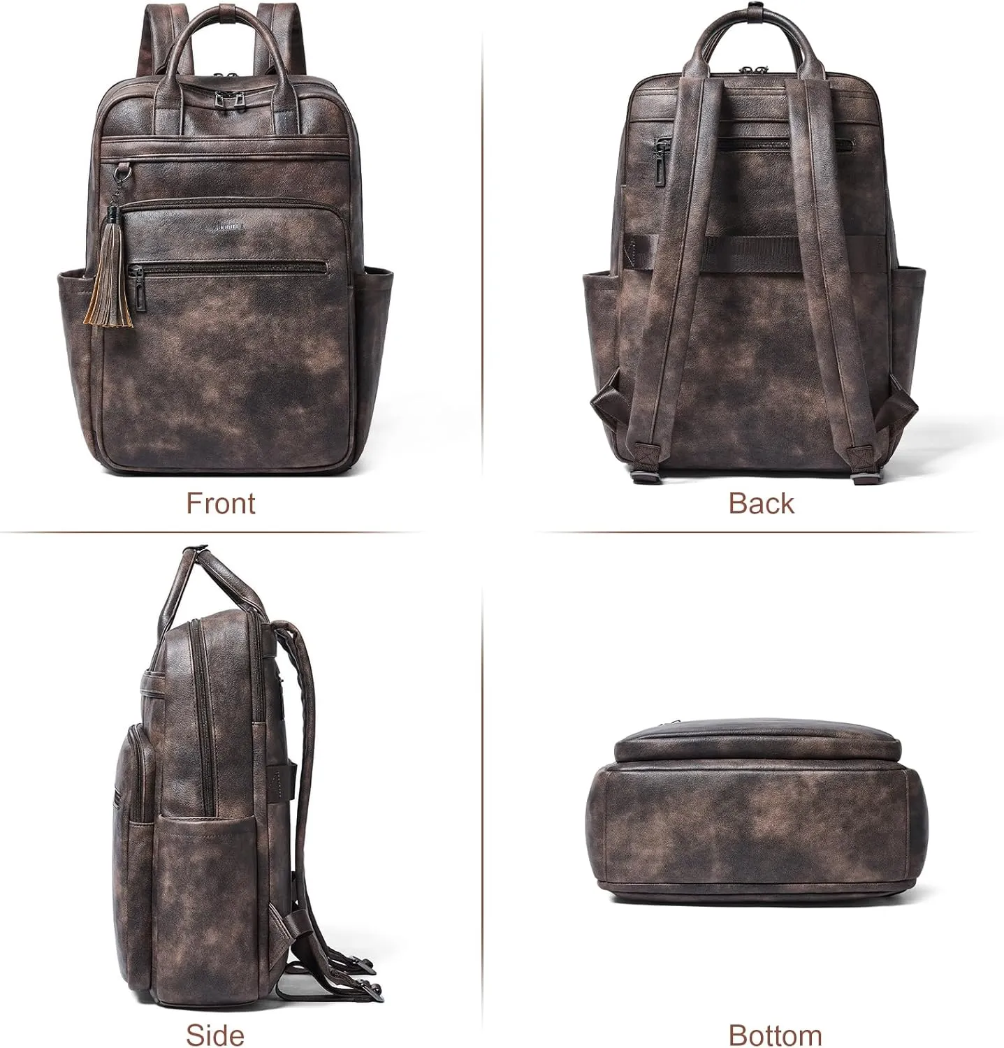 Shrrie Laptop Backpack for Women 15.6 inch Travel Leather Backpack Purse Work Computer Backpacks for Business College Coffee