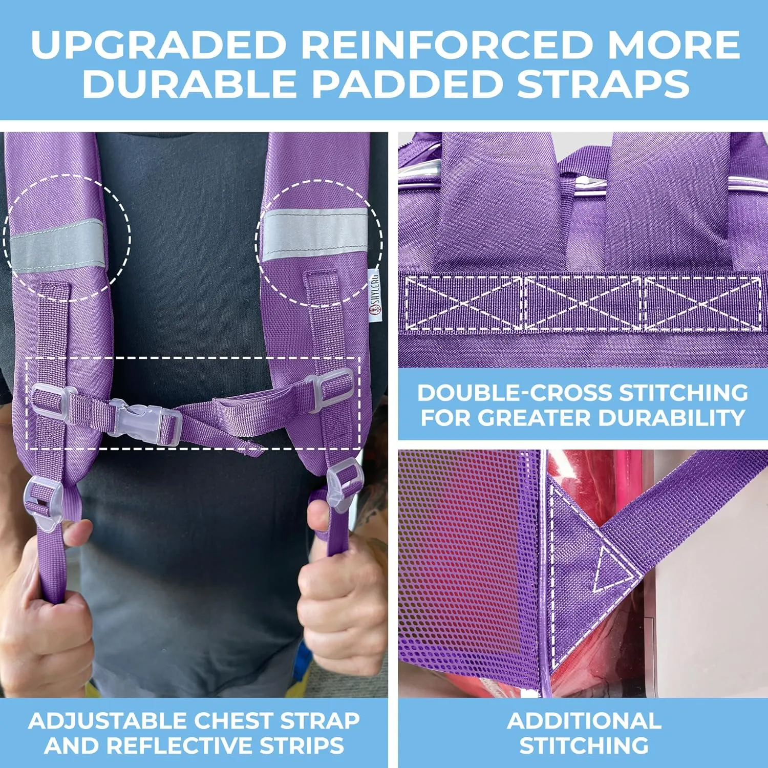 SHYLERO Clear Backpack Heavy Duty has TSA Lock, 2-WAY Zipper. PVC Transparent Backpack Is Extra Large - H18''xW14''xD8 - Purple